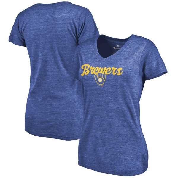 Women's Milwaukee Brewers Freehand V Neck Slim Fit Tri Blend T-Shirt Royal FengYun,We sell and wholesale Women's Milwaukee Brewers Freehand V Neck Slim Fit Tri Blend T-Shirt Royal FengYun on line form chian!